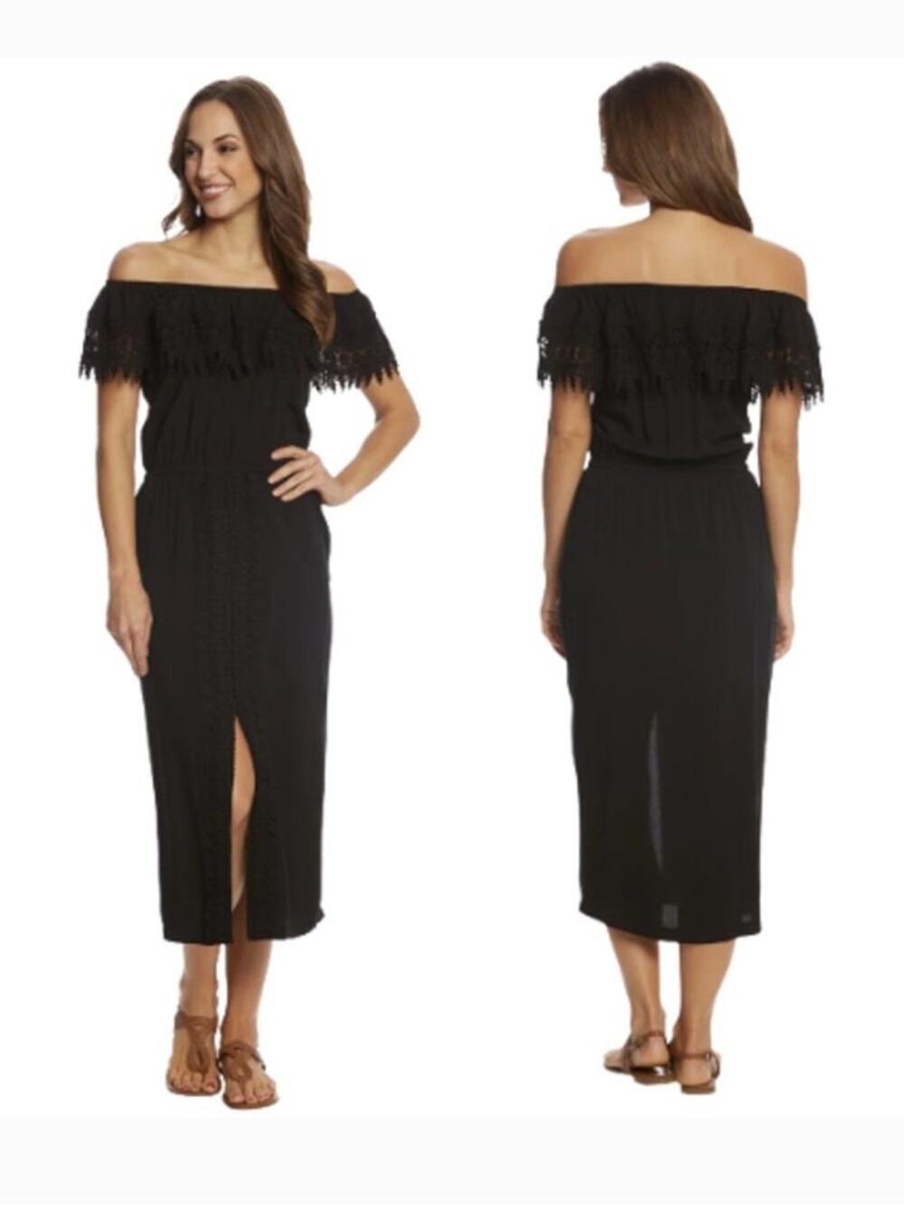La Blanca Costa Brava Off Shoulder Crochet Lace Midi Dress XS Beach Swim Coverup